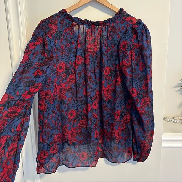 Tuckernuck Shoshanna Blue Red Floral Long Sleeve Blouse Top Small - Picture 5 of 11